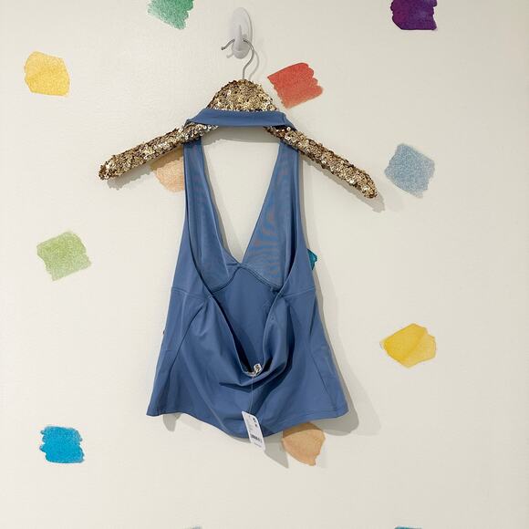 M Free People Intimately Dusted Blue Still Here Halter Crop Top NWT - Picture 4 of 6